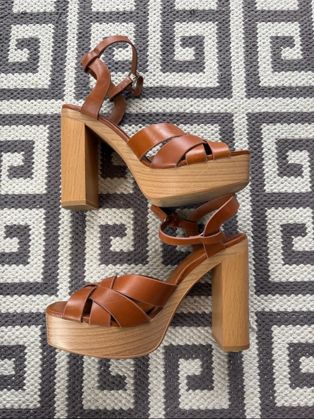 Zara Tan Leather Woven Ankle-Strap Sandals - Picture 5 of 6